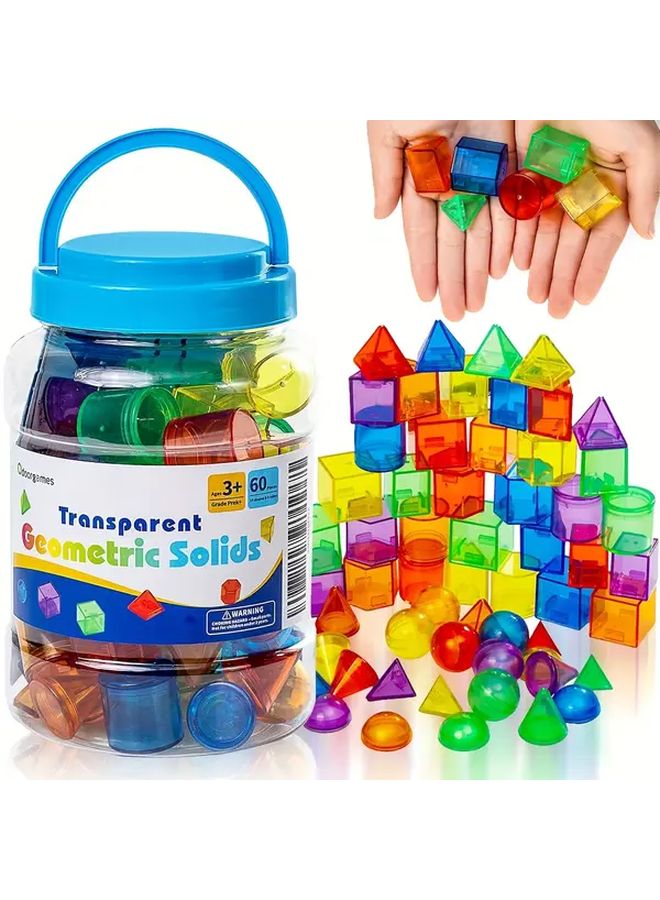 60pcs Translucent Geometric Solids Educational Toys for Light Tables Math Manipulatives Sorting Games - Image 1